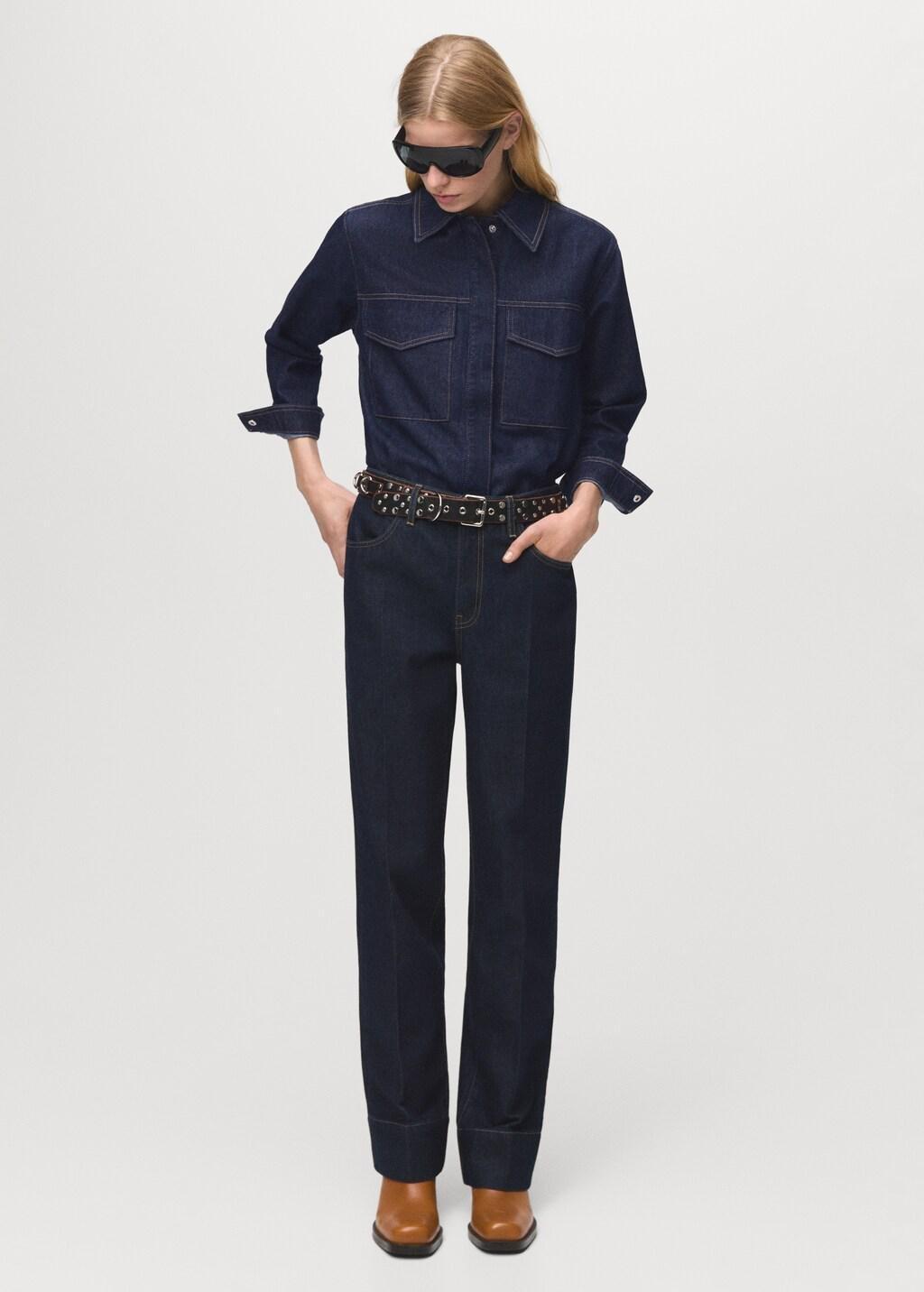 Blue Denim Shirt With Flap Pockets, 0201_TO, large image number 0