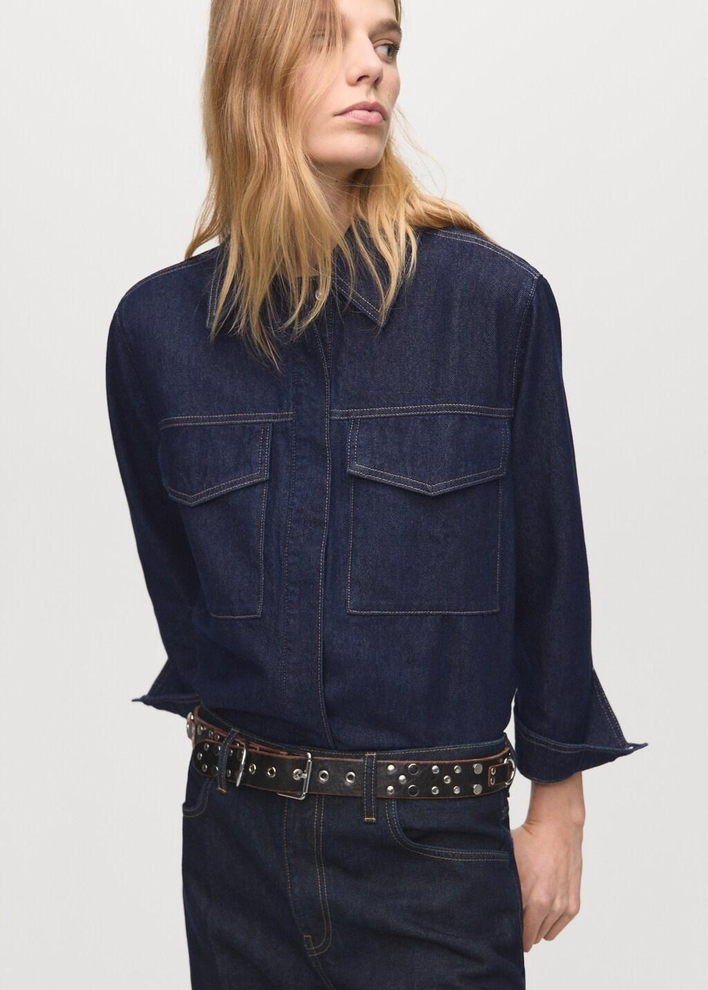 Blue Denim Shirt With Flap Pockets, 0201_TO, large image number 3