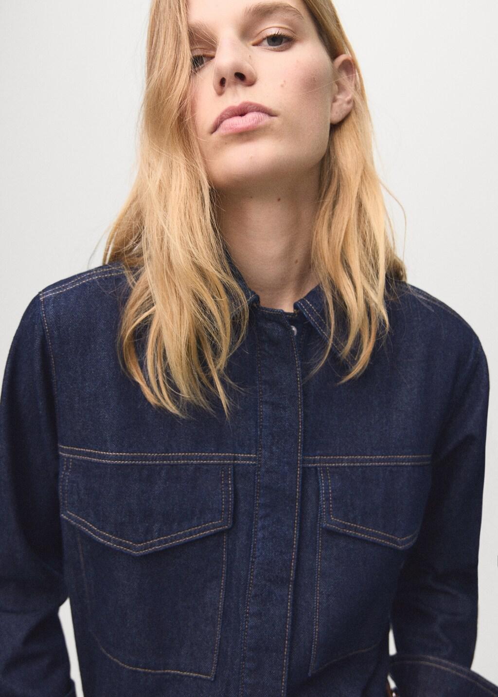 Blue Denim Shirt With Flap Pockets, 0201_TO, large image number 4