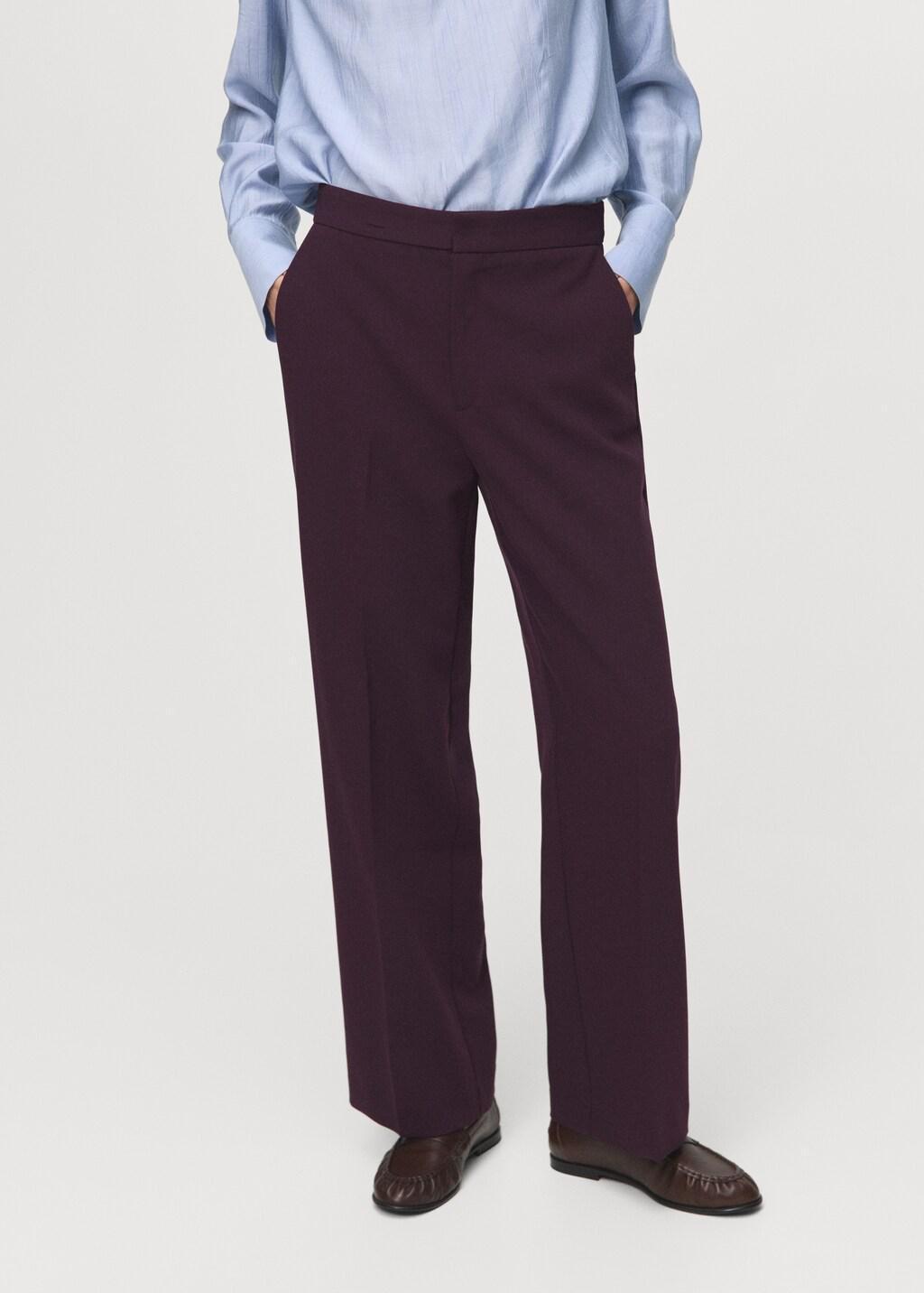 Burgundy High-Waist Straight Trousers, Dark Purple, large image number 3