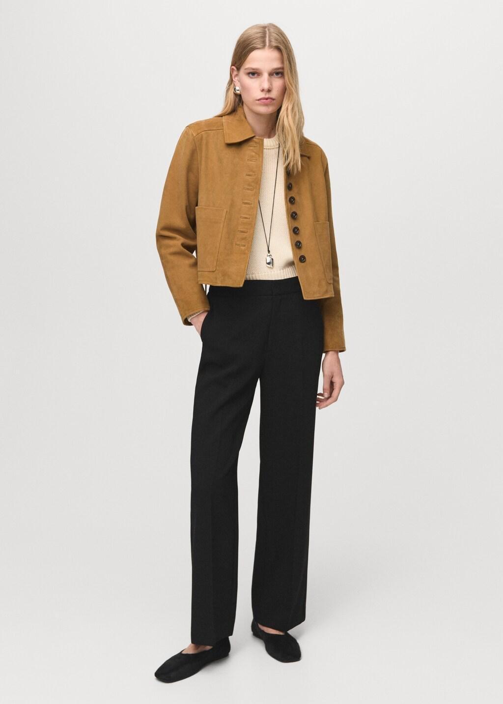 Black High-Waist Straight Trousers, Black, large image number 0