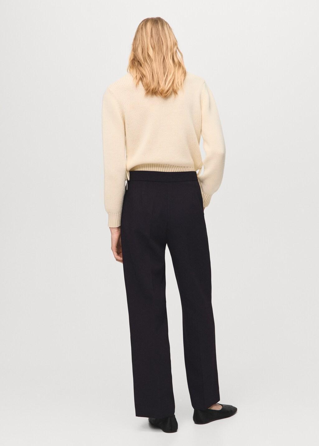Black High-Waist Straight Trousers, Black, large image number 2