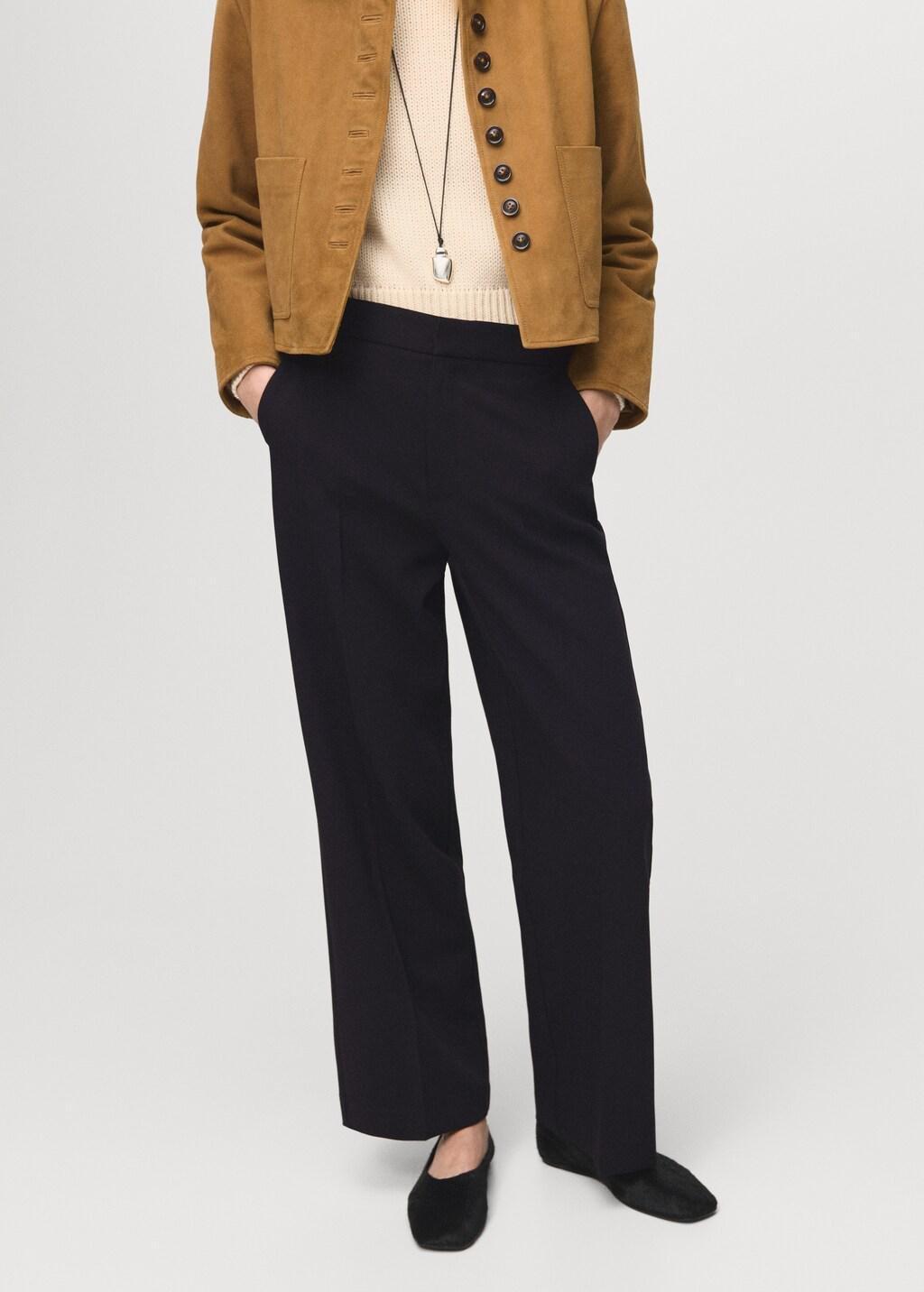 Black High-Waist Straight Trousers, Black, large image number 3