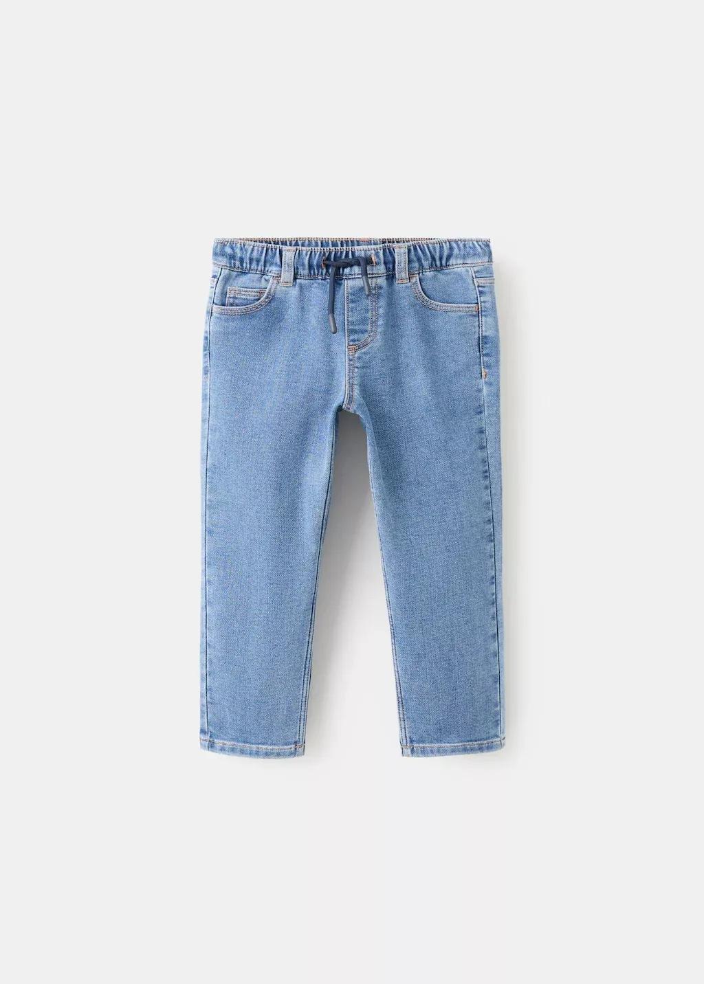 Blue Slim-Fit Drawstring Jeans, Kids Unisex, Open Blue, large image number 0