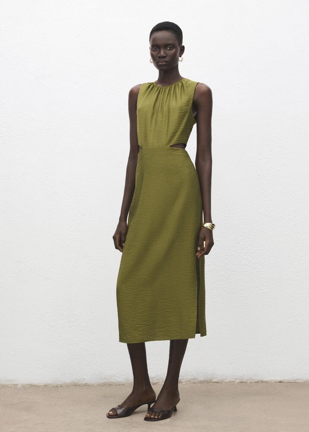 Green Crinkled-Effect Dress With Cut-Out, Green, medium