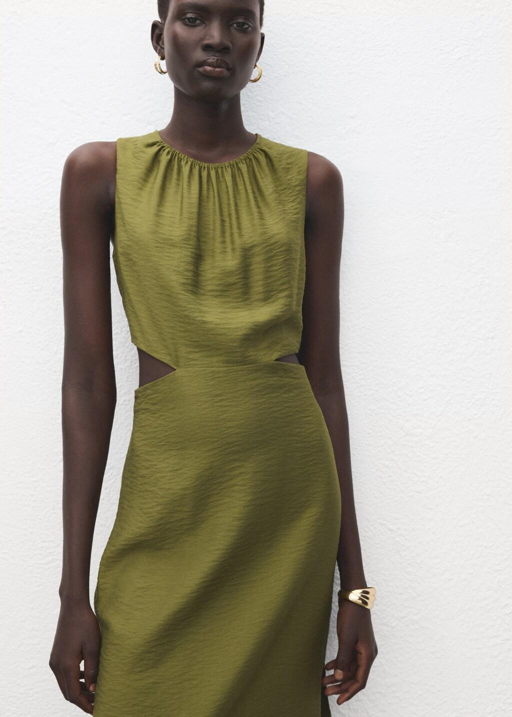 Green Crinkled-Effect Dress With Cut-Out, Green, large image number 3