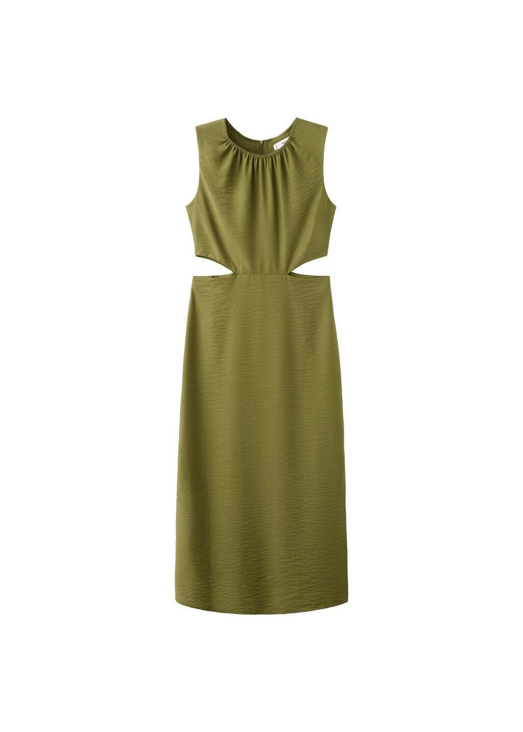 Green Crinkled-Effect Dress With Cut-Out, Green, large image number 6