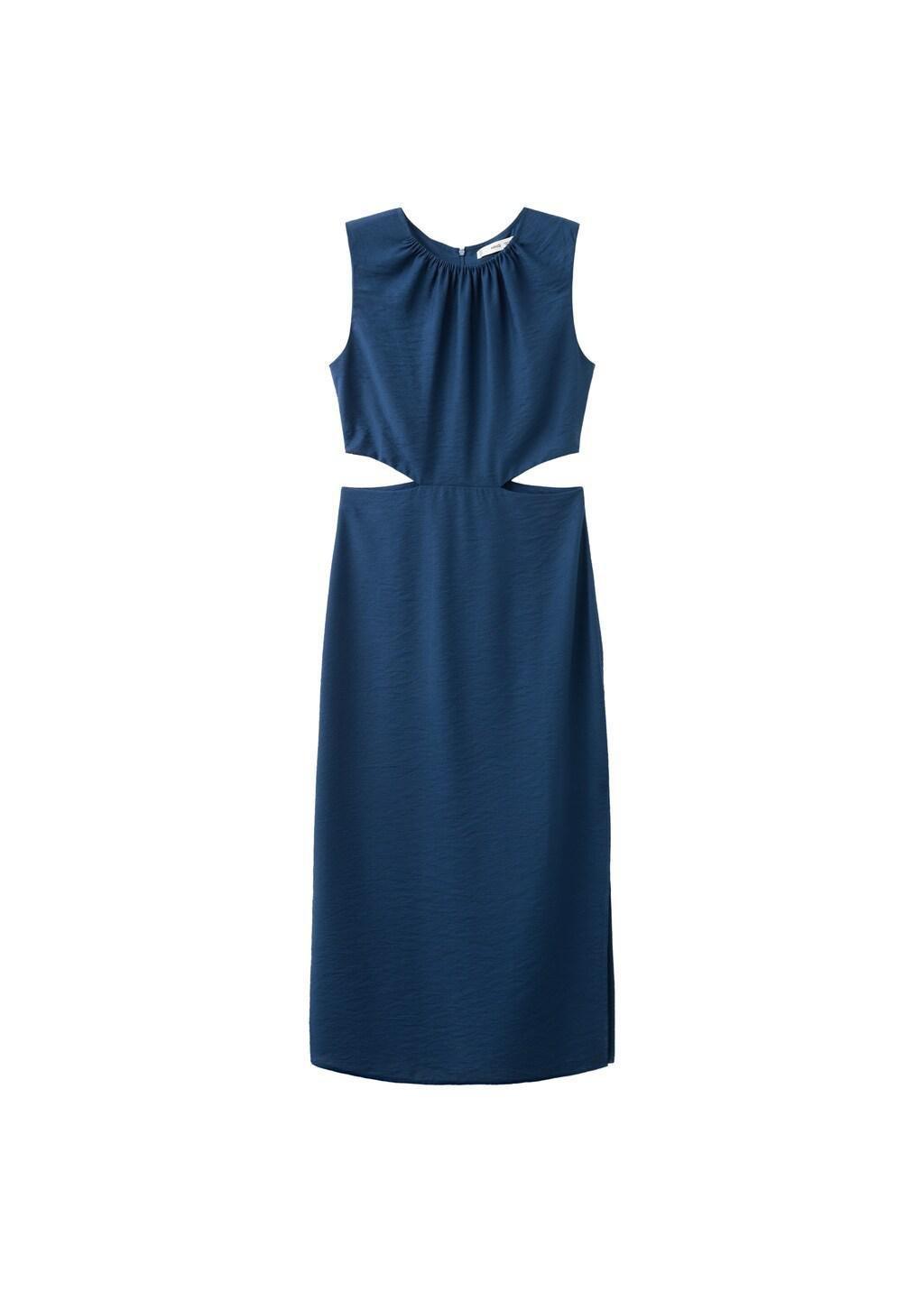 Navy Crinkled-Effect Dress With Cut-Out, Navy, large image number 6
