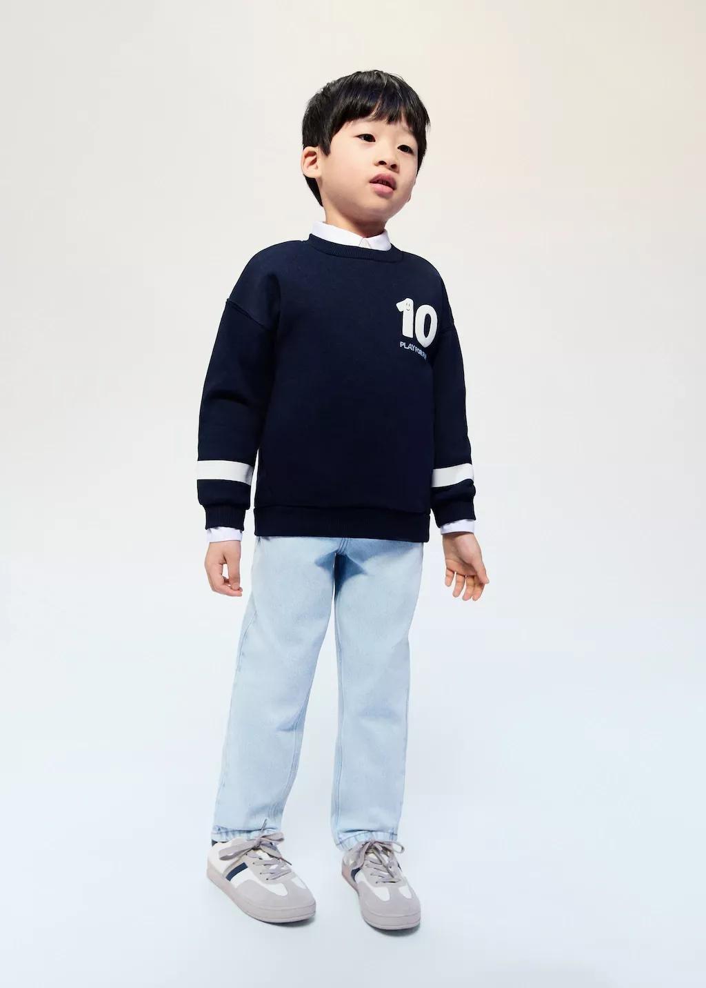 Blue Straight Cotton Jeans, Baby Boy, Open Blue, large image number 0