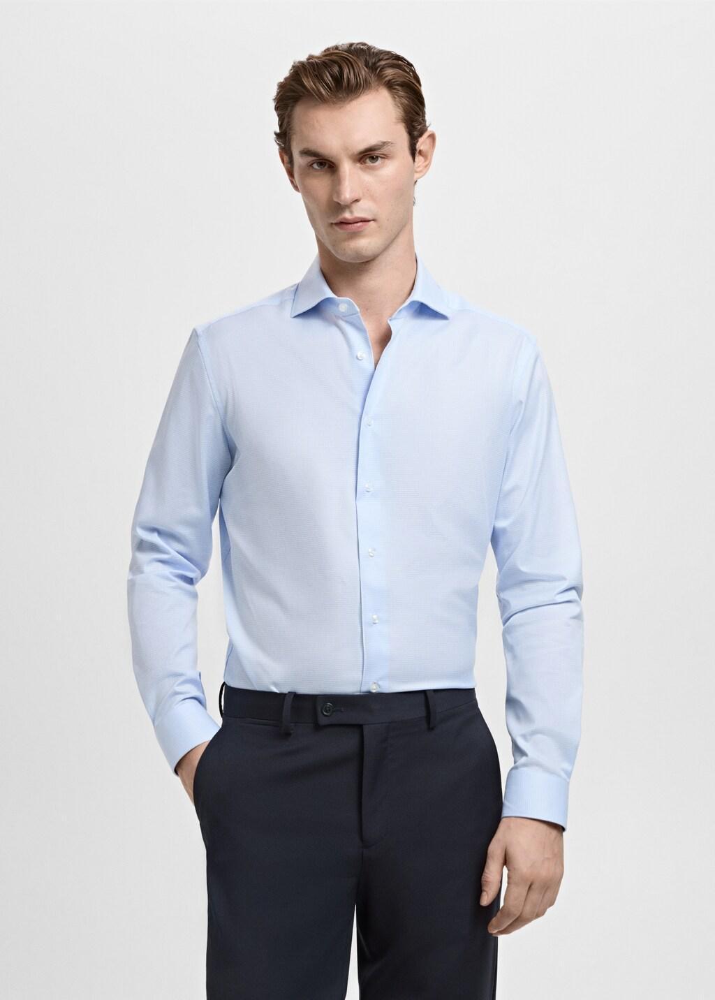 Blue Slim-Fit Micro-Print Twill Suit Shirt, Light-Pastel Blue, large image number 3