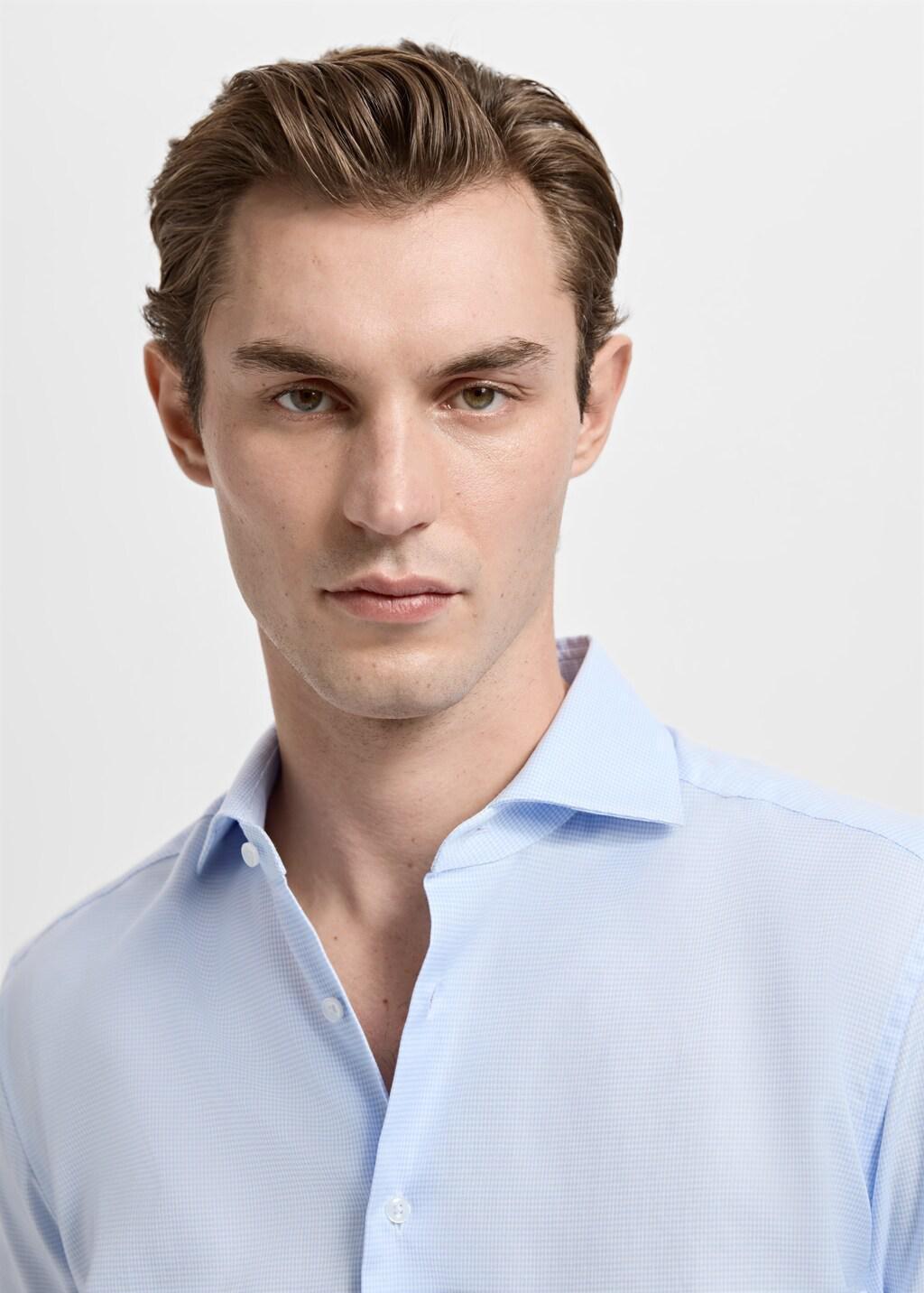 Blue Slim-Fit Micro-Print Twill Suit Shirt, Light-Pastel Blue, large image number 4