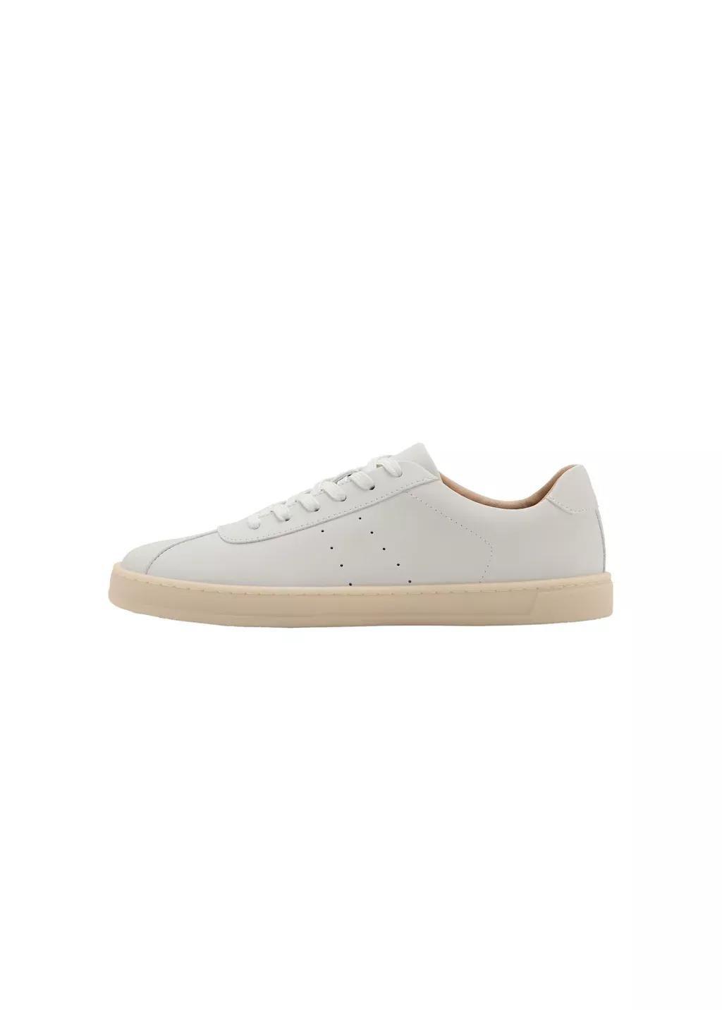 White Leather Panel Sneakers, White, medium