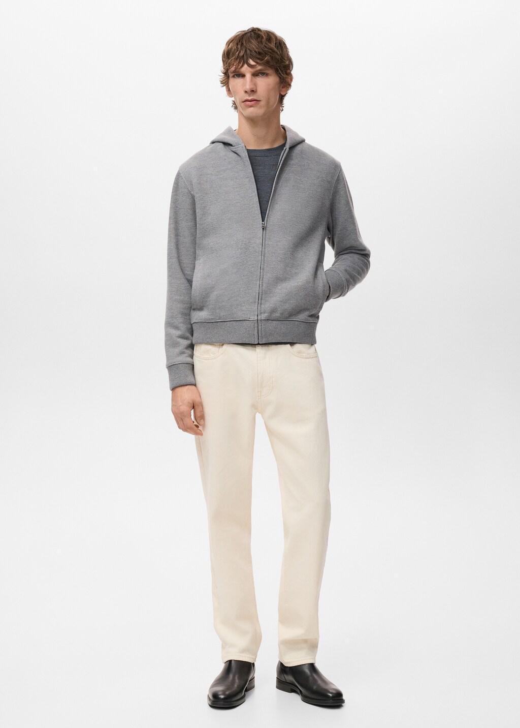 Grey Textured Hooded Sweatshirt, Light Pastel Grey, large image number 0