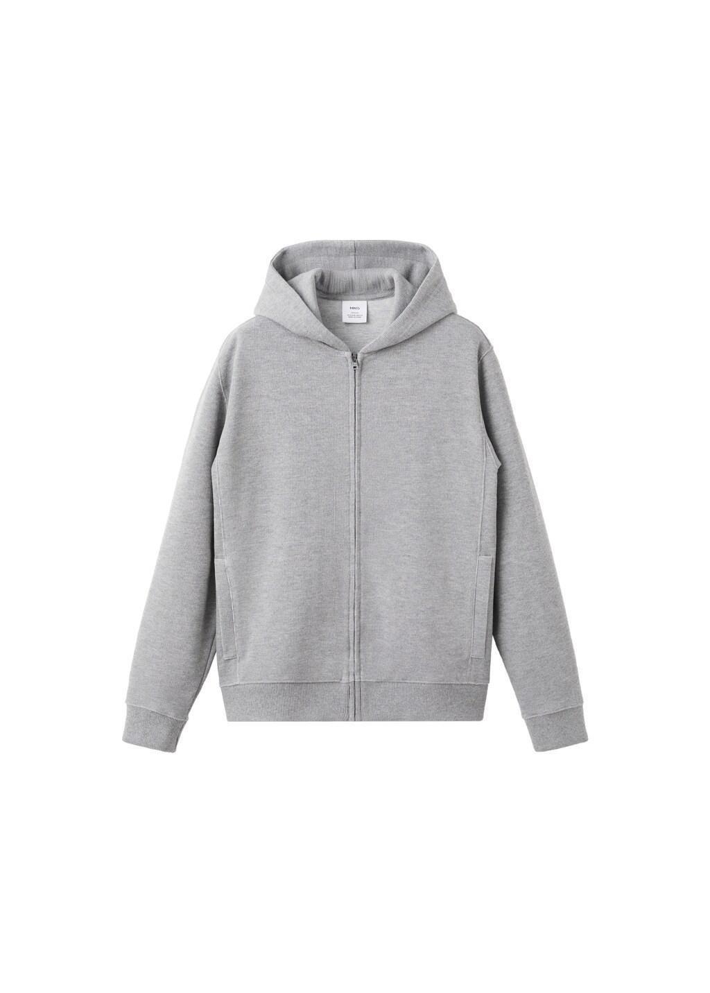 Grey Textured Hooded Sweatshirt, Light Pastel Grey, large image number 6