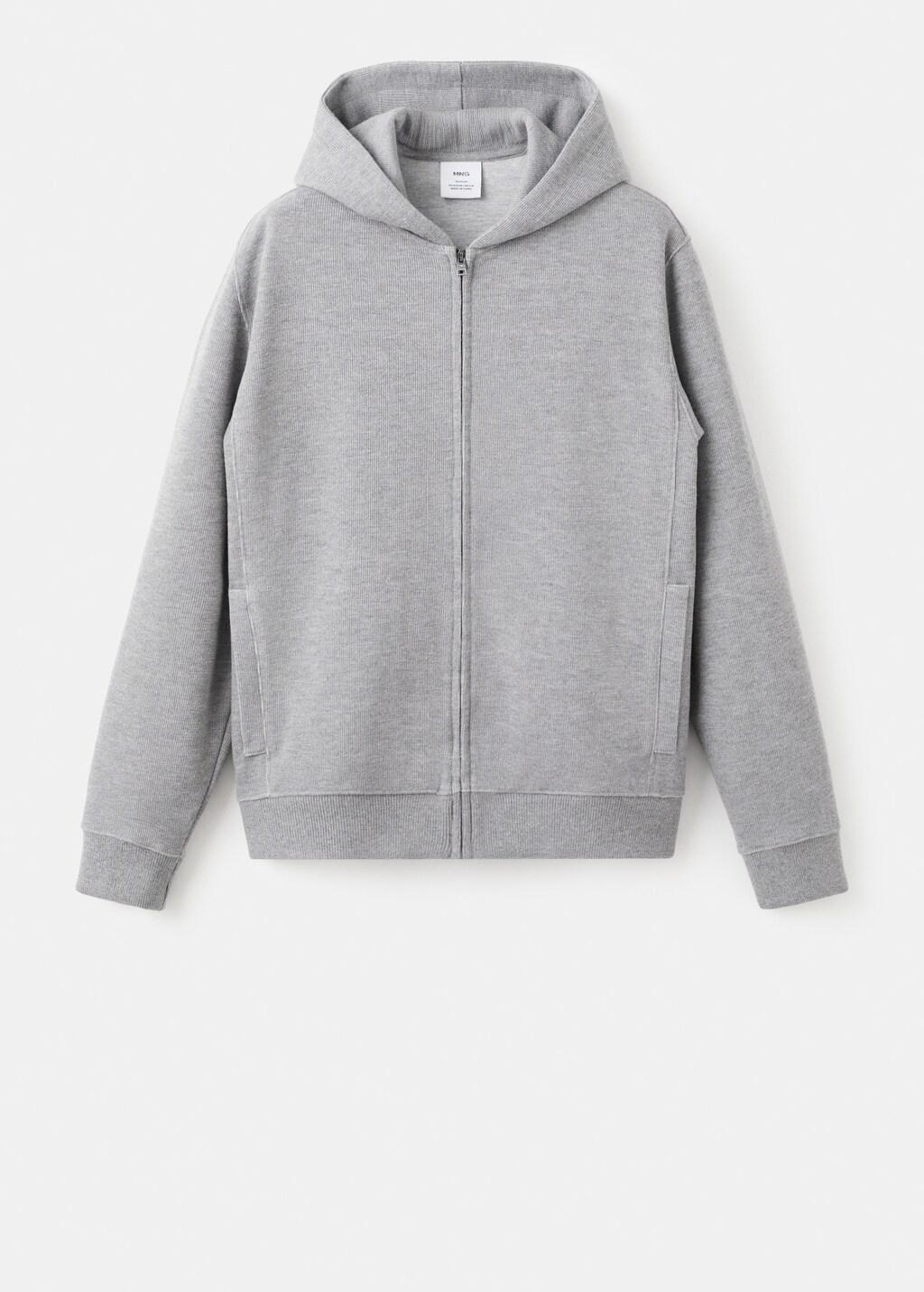 Grey Textured Hooded Sweatshirt, Light Pastel Grey, large image number 7