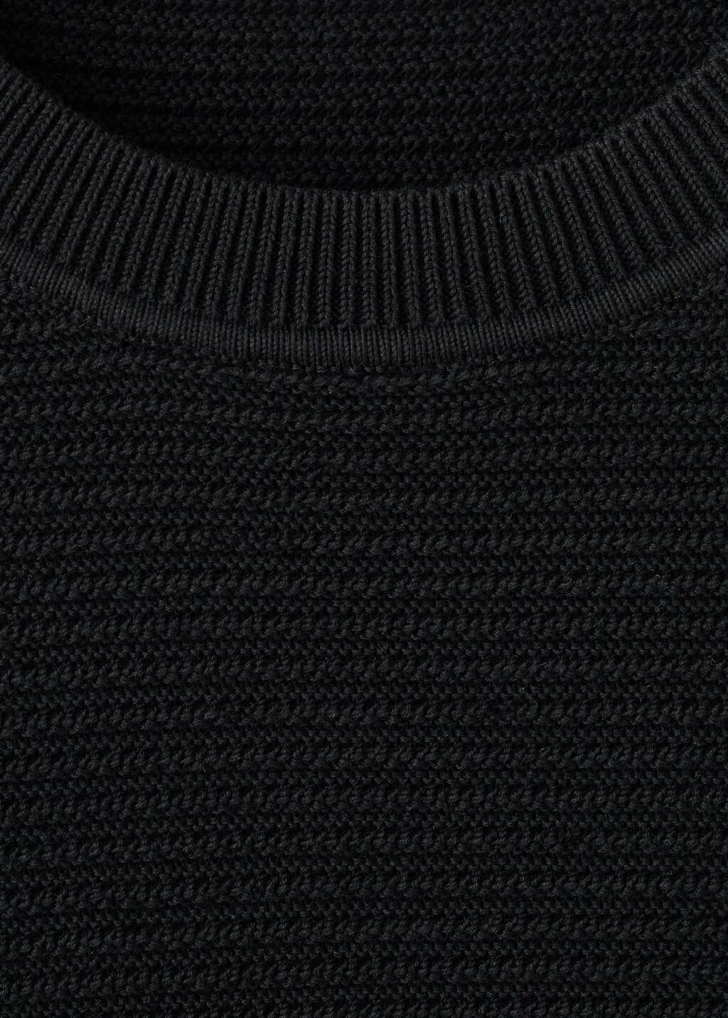 Black Cotton Structured Knitted Sweater, Black, large image number 1