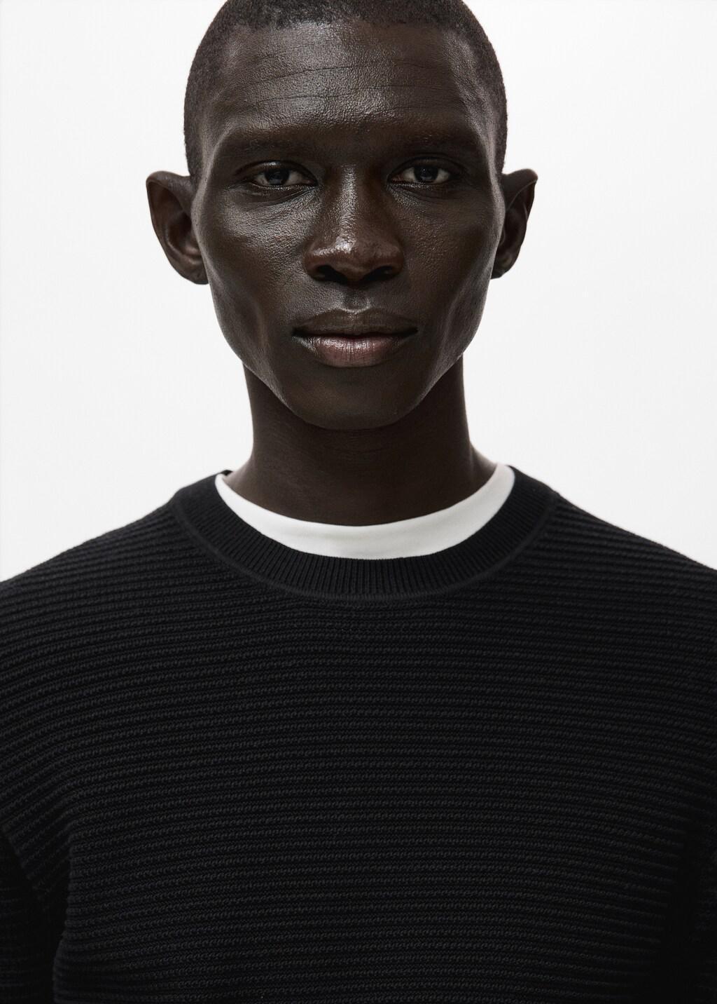 Black Cotton Structured Knitted Sweater, Black, large image number 4