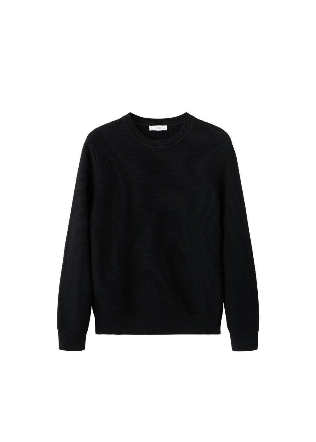 Black Cotton Structured Knitted Sweater, Black, large image number 6