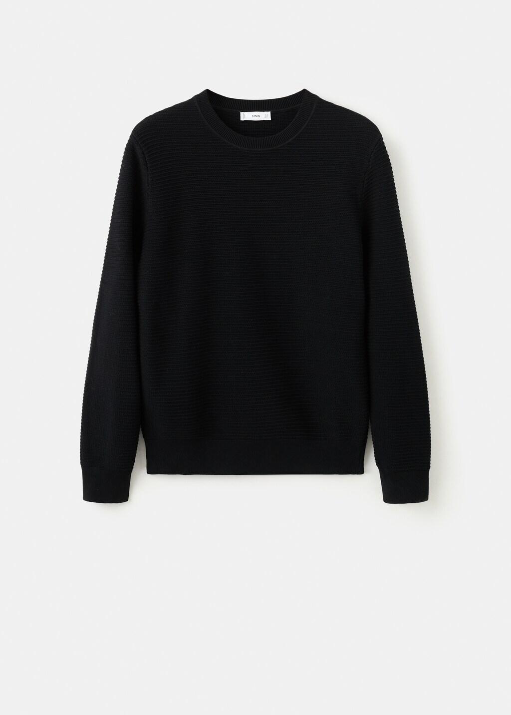 Black Cotton Structured Knitted Sweater, Black, large image number 7