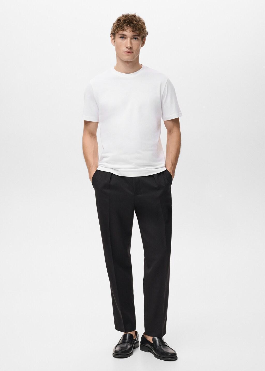 White Cotton Slim-Fit T-Shirt, White, large image number 0