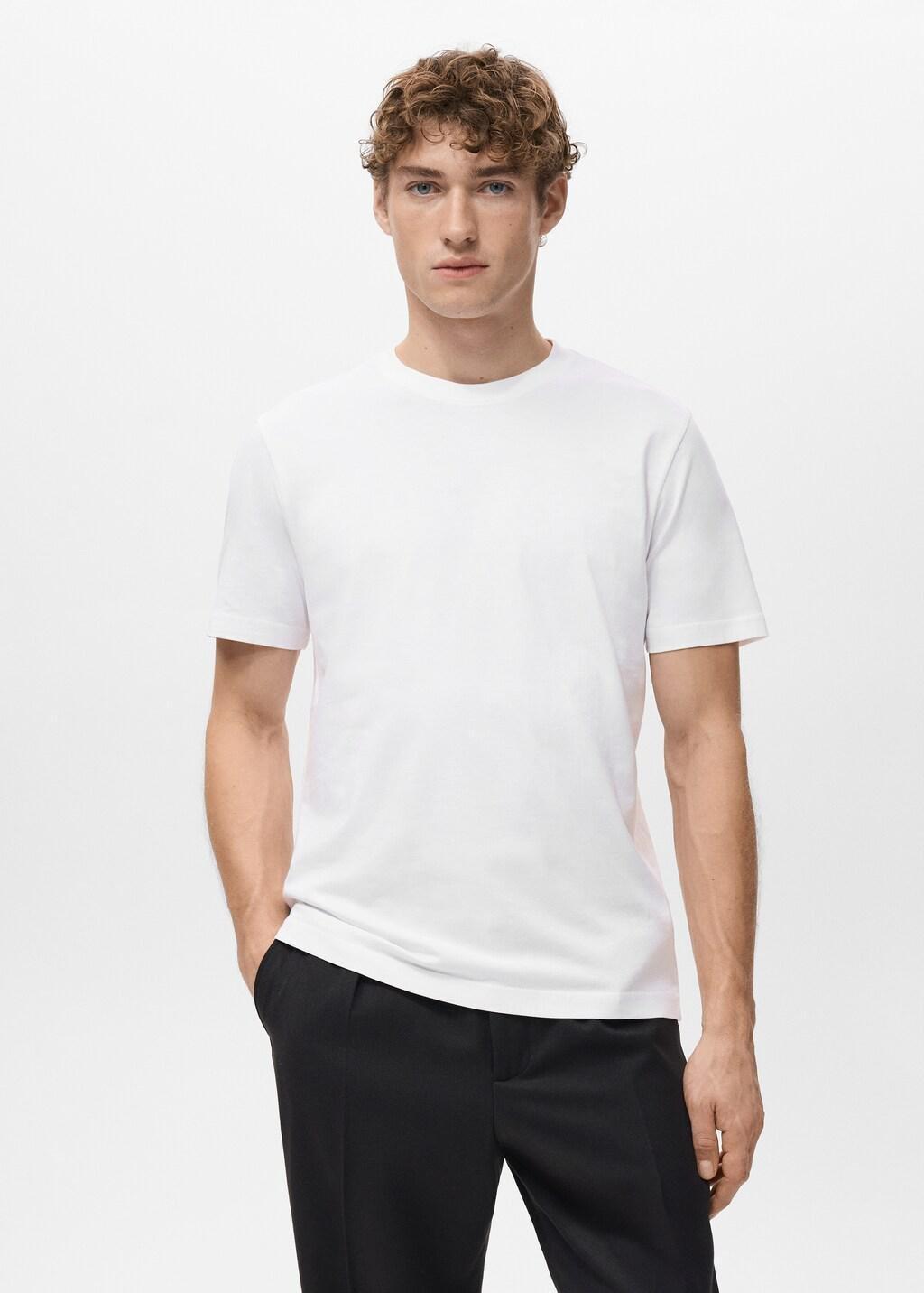 White Cotton Slim-Fit T-Shirt, White, large image number 3