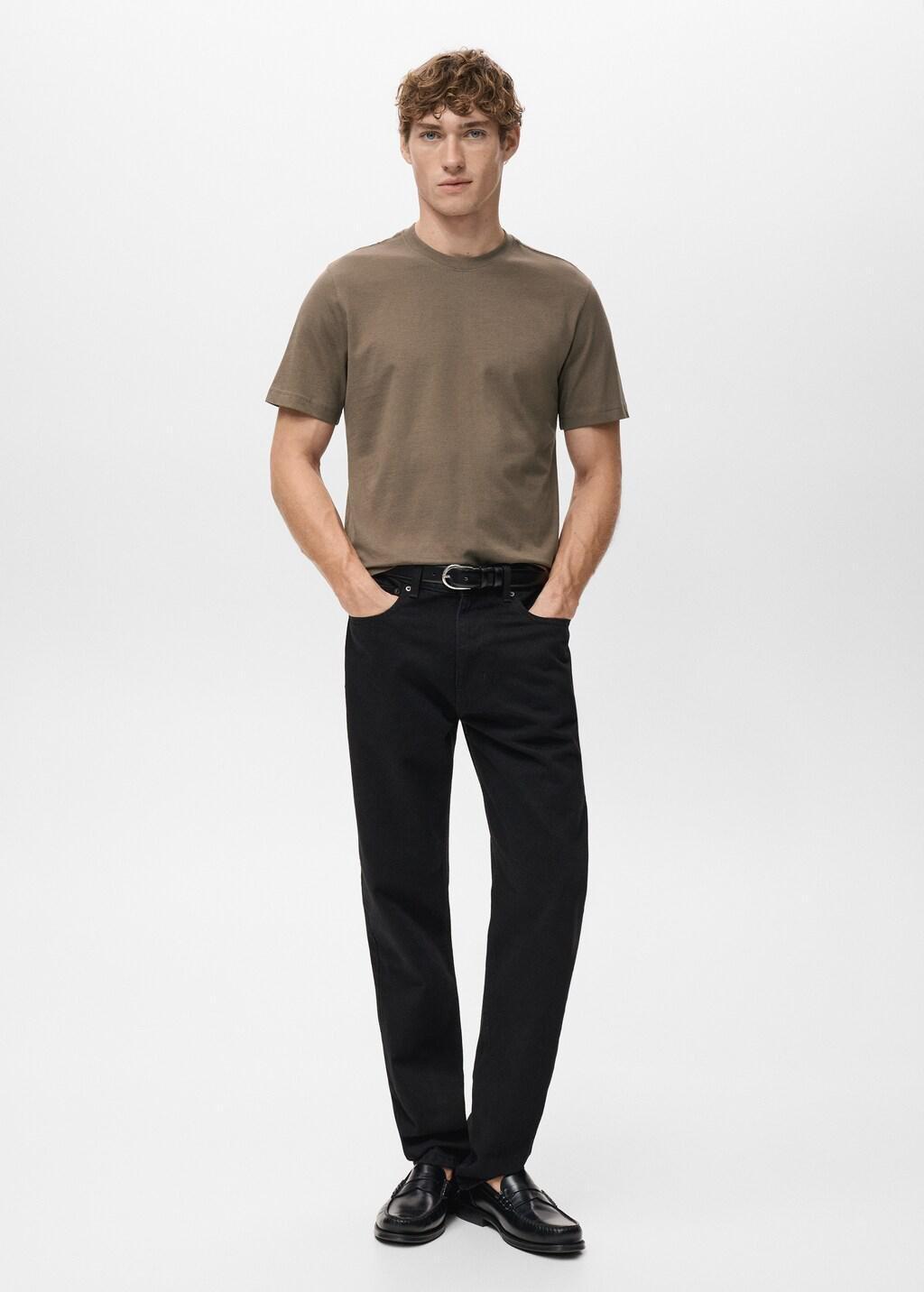 Brown Cotton Slim-Fit T-Shirt, Medium Brown, large image number 0