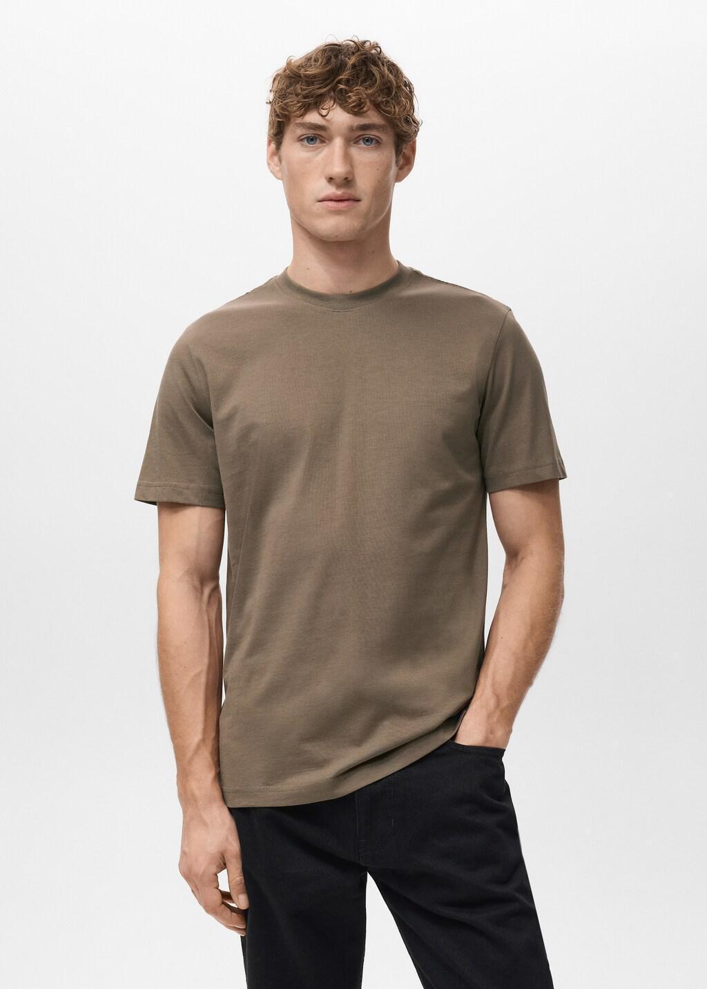 Brown Cotton Slim-Fit T-Shirt, Medium Brown, large image number 3