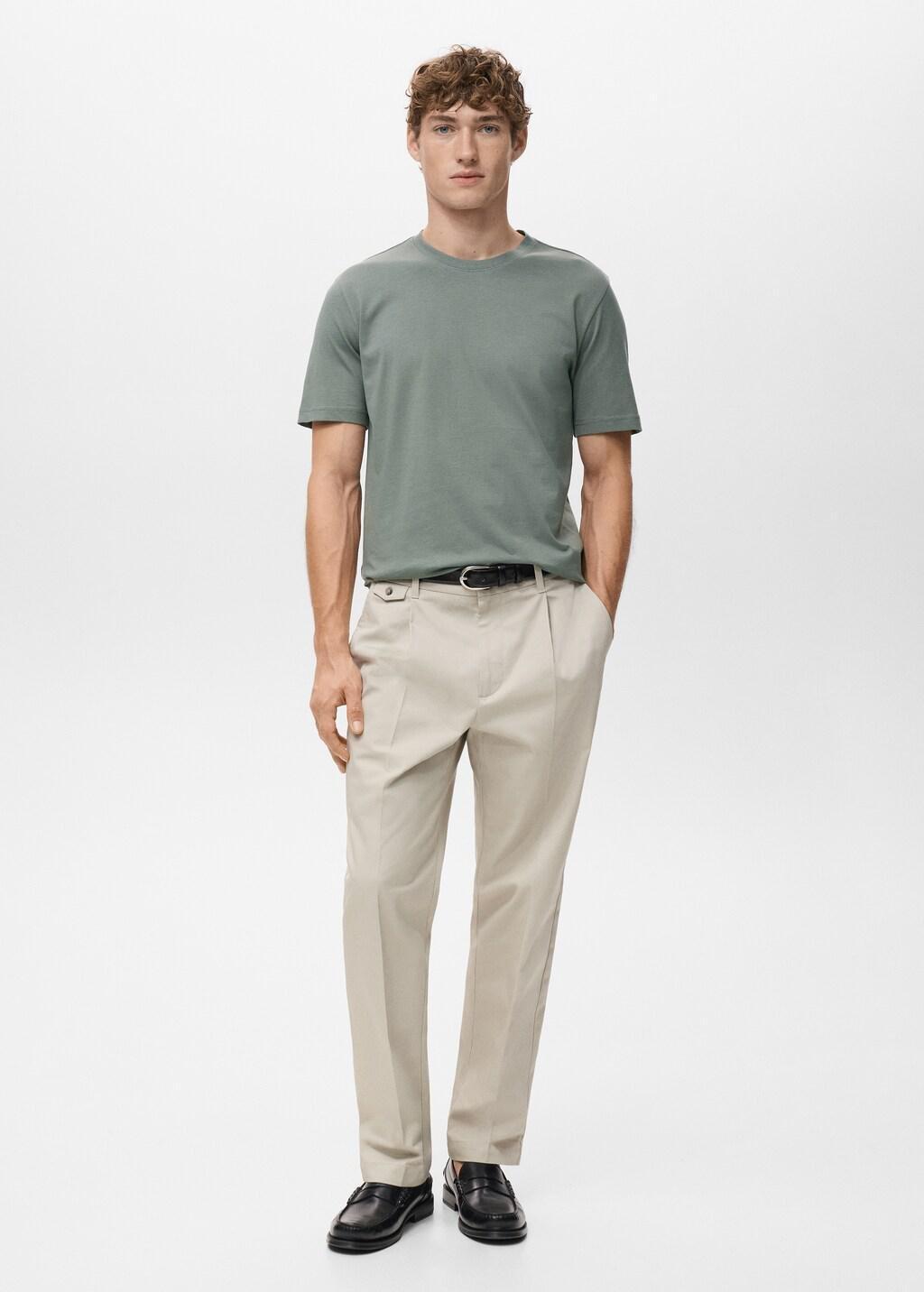 Green Cotton Slim-Fit T-Shirt, Medium Green, large image number 0