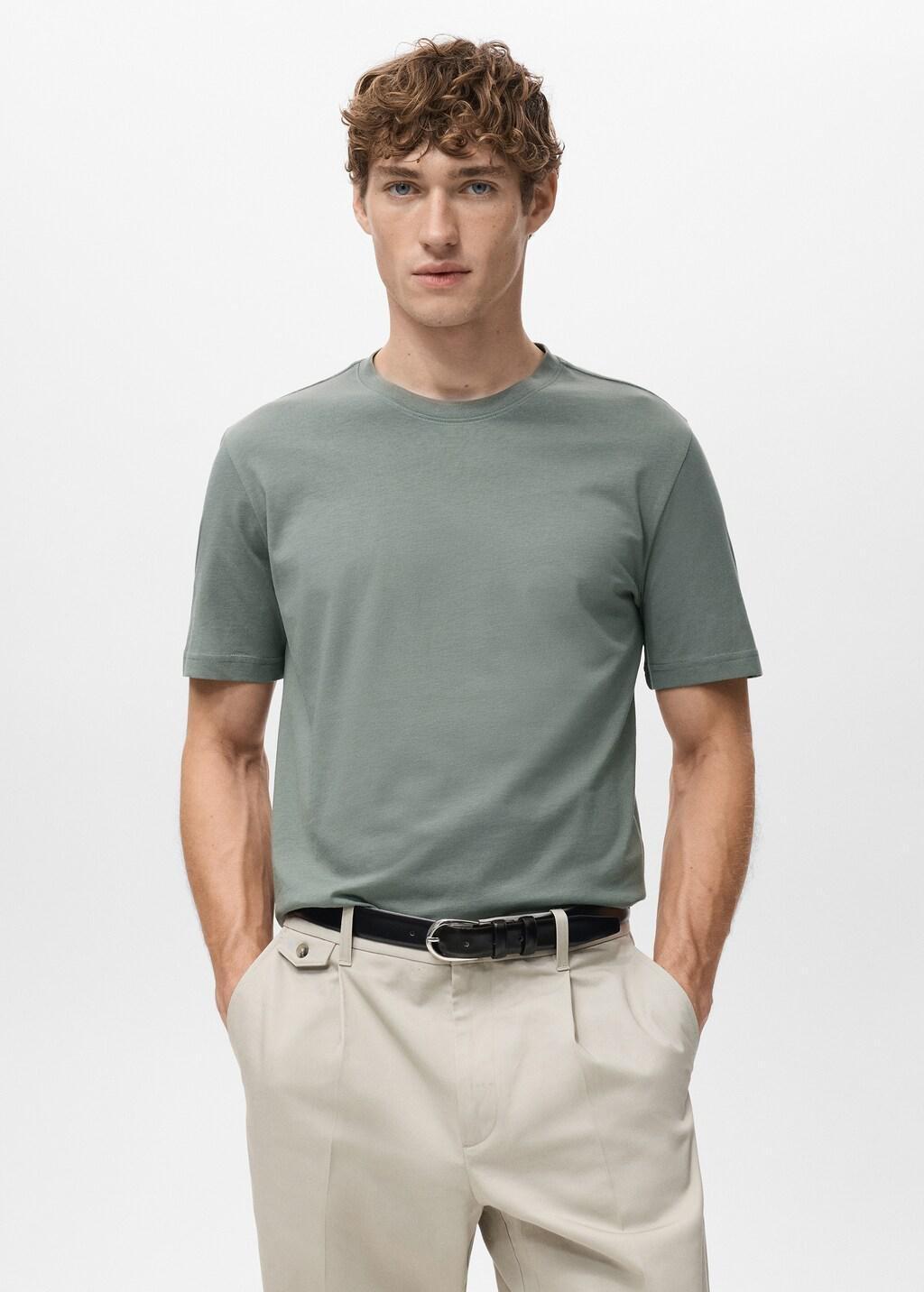 Green Cotton Slim-Fit T-Shirt, Medium Green, large image number 3