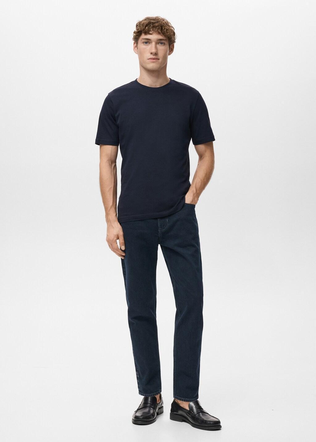 Navy Cotton Slim-Fit T-Shirt, Navy, large image number 0