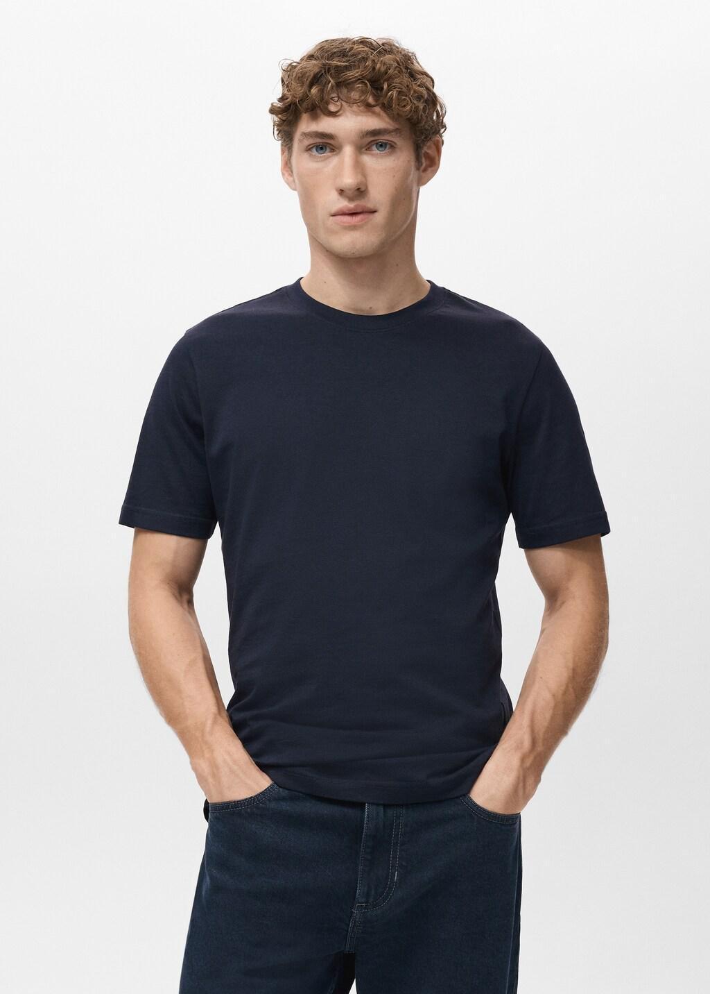 Navy Cotton Slim-Fit T-Shirt, Navy, large image number 3