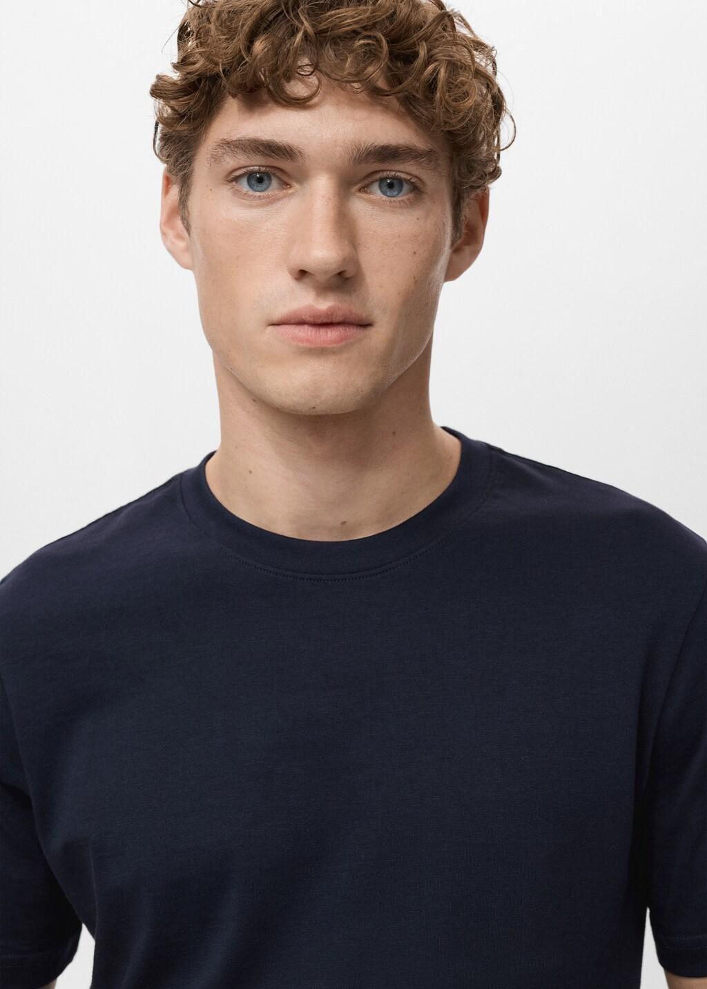 Navy Cotton Slim-Fit T-Shirt, Navy, large image number 4