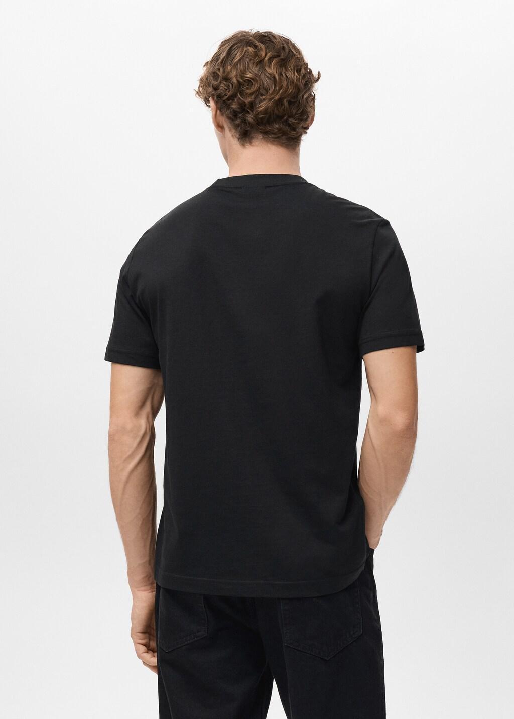 Black Cotton Slim-Fit T-Shirt, Black, large image number 2