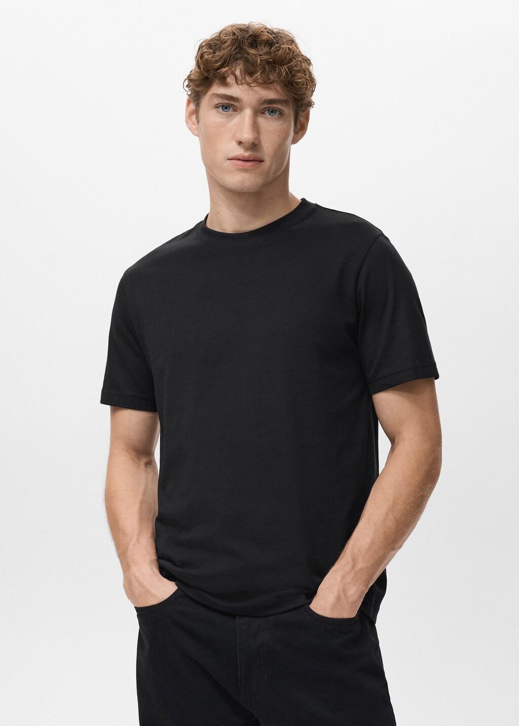 Black Cotton Slim-Fit T-Shirt, Black, large image number 3