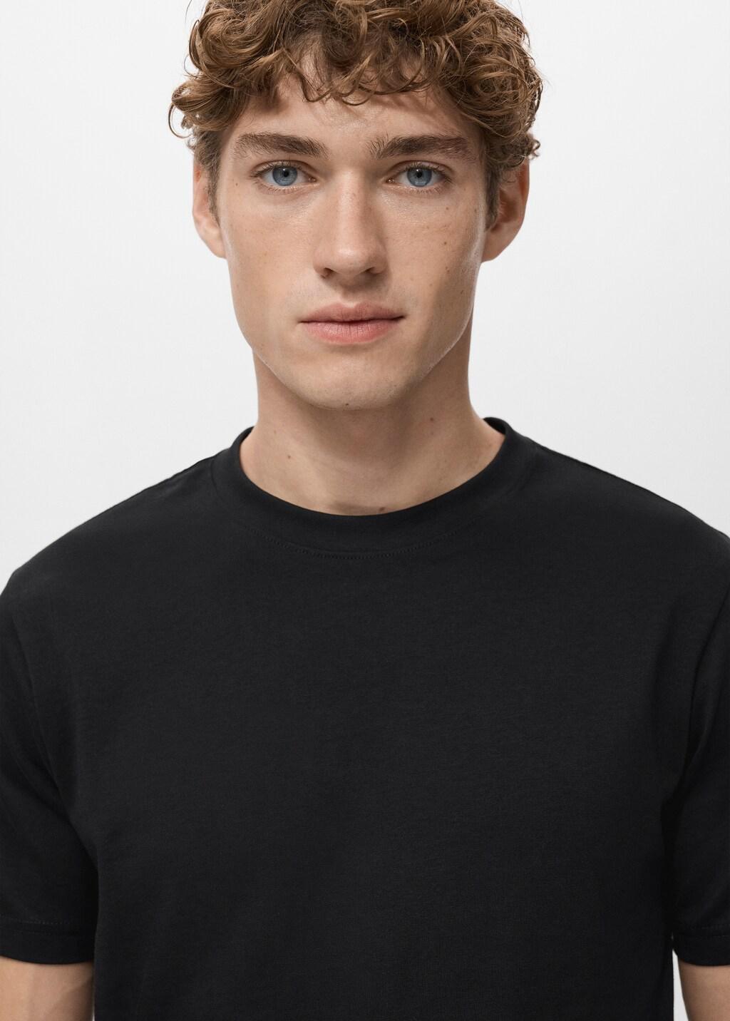 Black Cotton Slim-Fit T-Shirt, Black, large image number 4