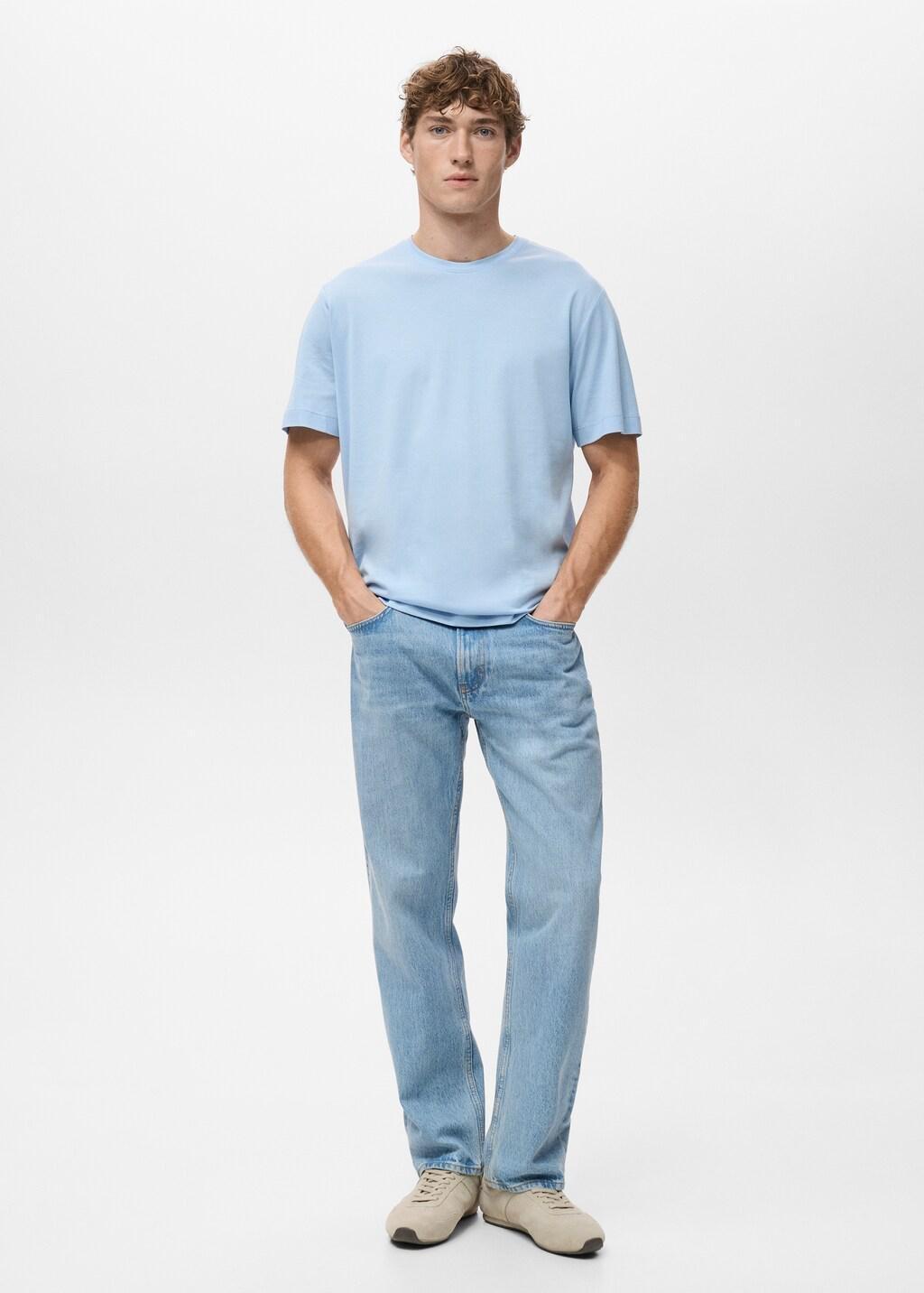 Blue Cotton T-Shirt Regular Fit, Light-Pastel Blue, large image number 0