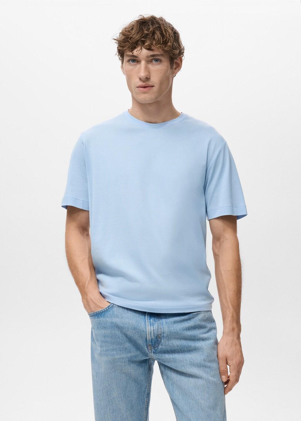 Blue Cotton T-Shirt Regular Fit, Light-Pastel Blue, large image number 3
