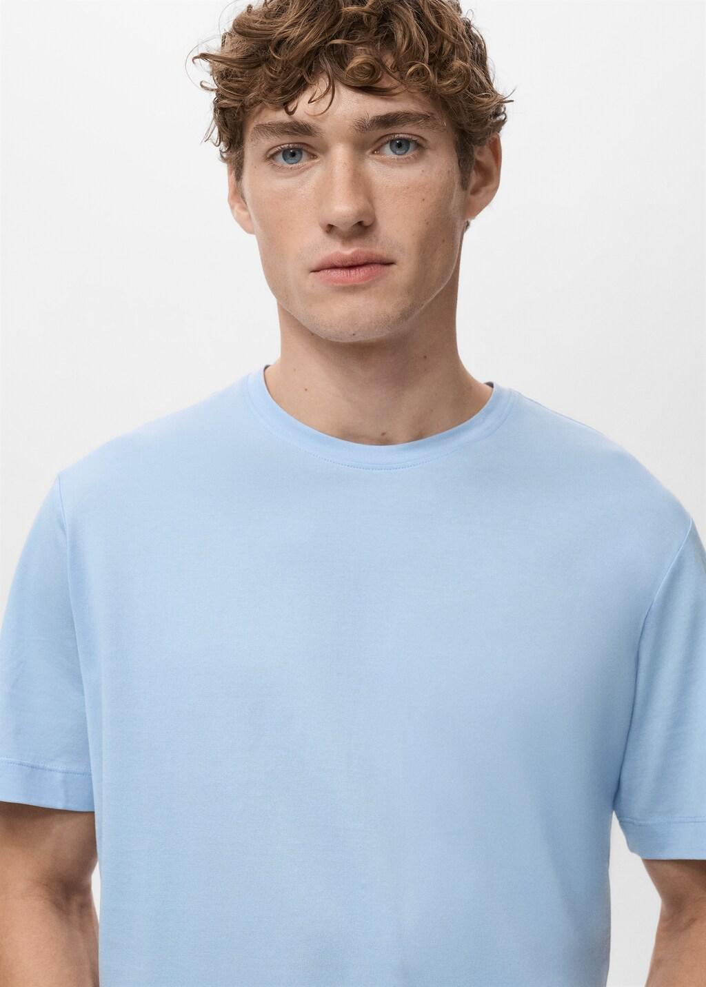 Blue Cotton T-Shirt Regular Fit, Light-Pastel Blue, large image number 4