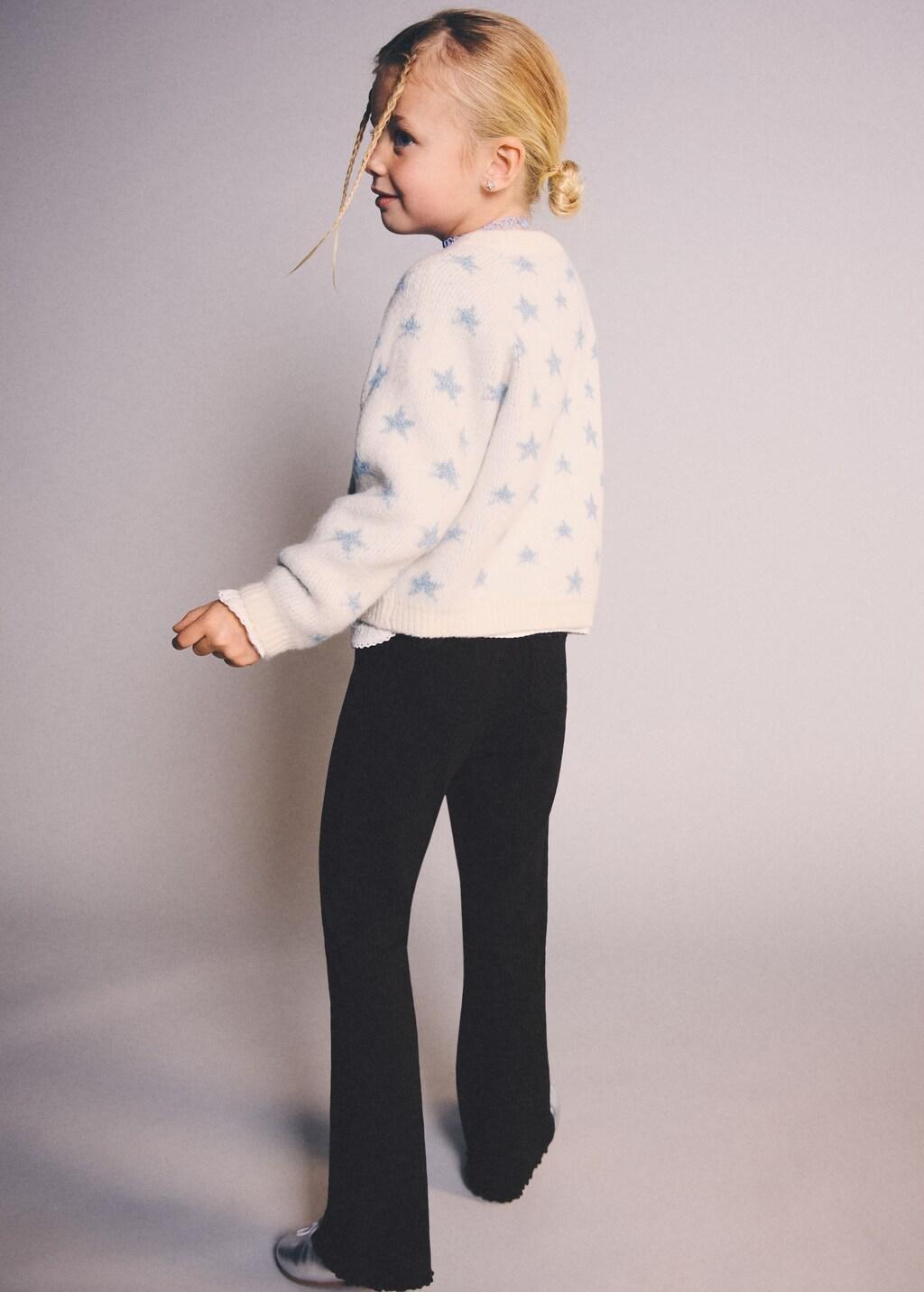 Black Ribbed Flared Leggings, Baby Girl, Black, large image number 0