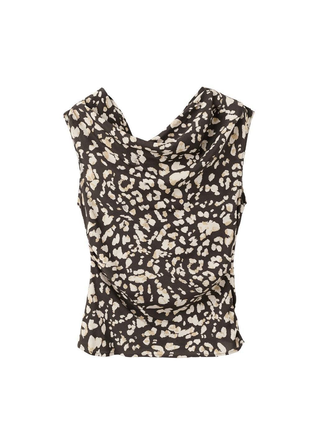 Brown Draped Animal-Print Top, Brown, large image number 6