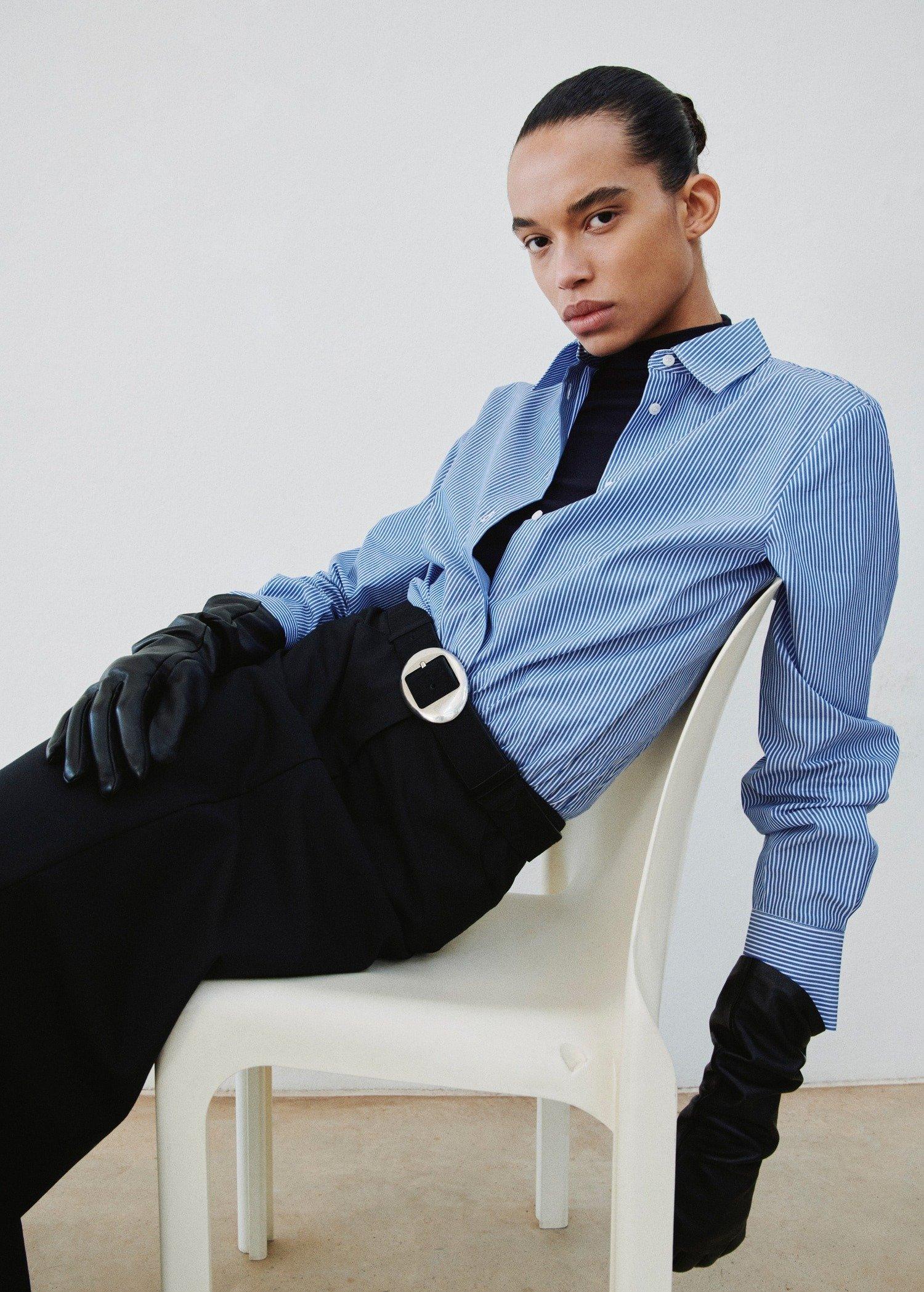 Blue Cotton And Lyocell Blend Straight Shirt, Light-Pastel Blue, large image number 0