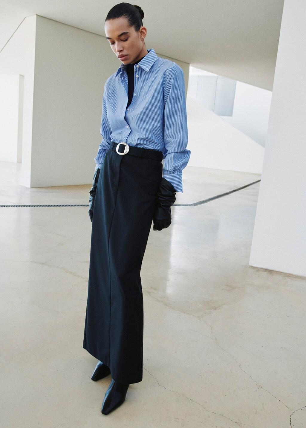 Blue Cotton And Lyocell Blend Straight Shirt, Light-Pastel Blue, large image number 1