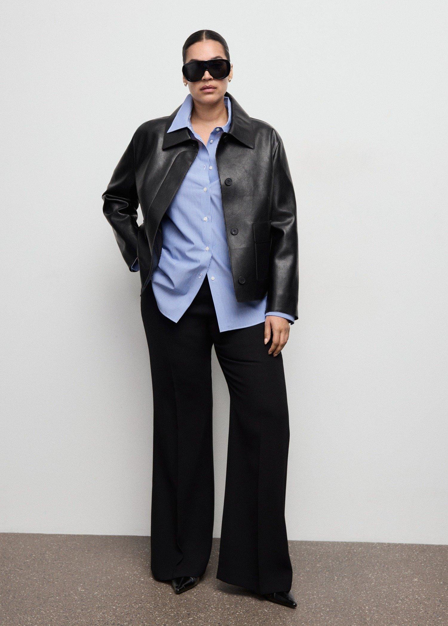 Blue Cotton And Lyocell Blend Straight Shirt, Light-Pastel Blue, large image number 2