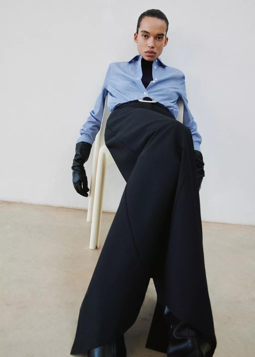 Blue Cotton And Lyocell Blend Straight Shirt, Light-Pastel Blue, large image number 8