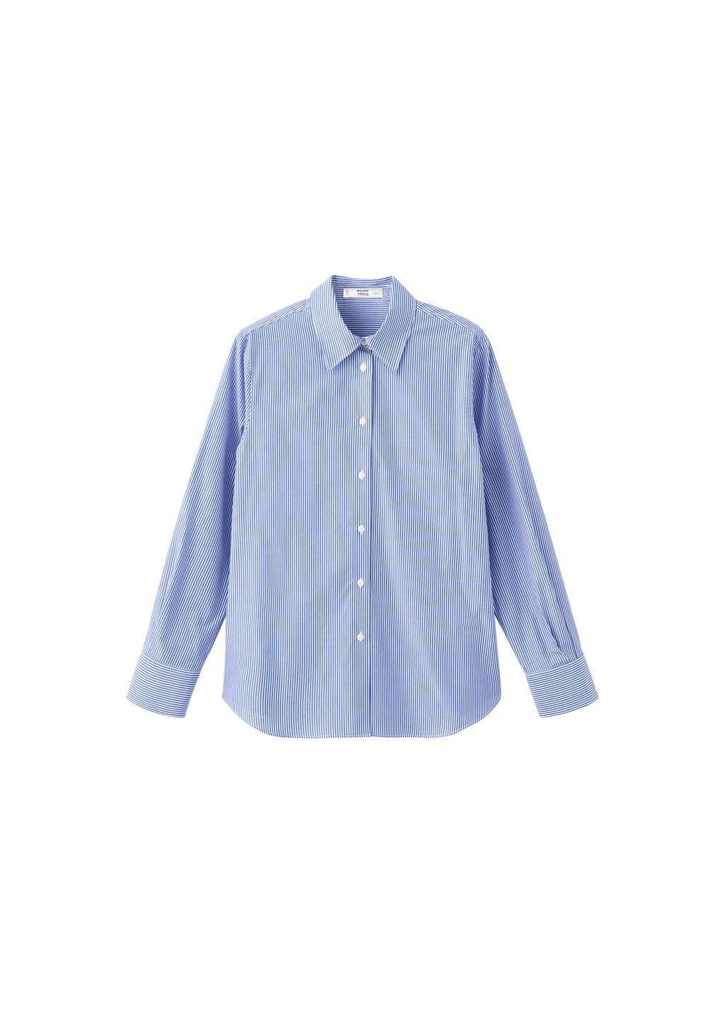 Blue Cotton And Lyocell Blend Straight Shirt, Light-Pastel Blue, large image number 12