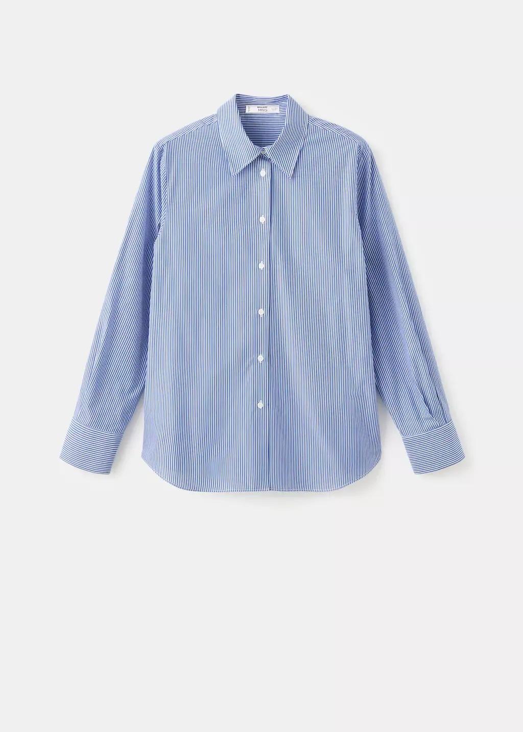 Blue Cotton And Lyocell Blend Straight Shirt, Light-Pastel Blue, large image number 13