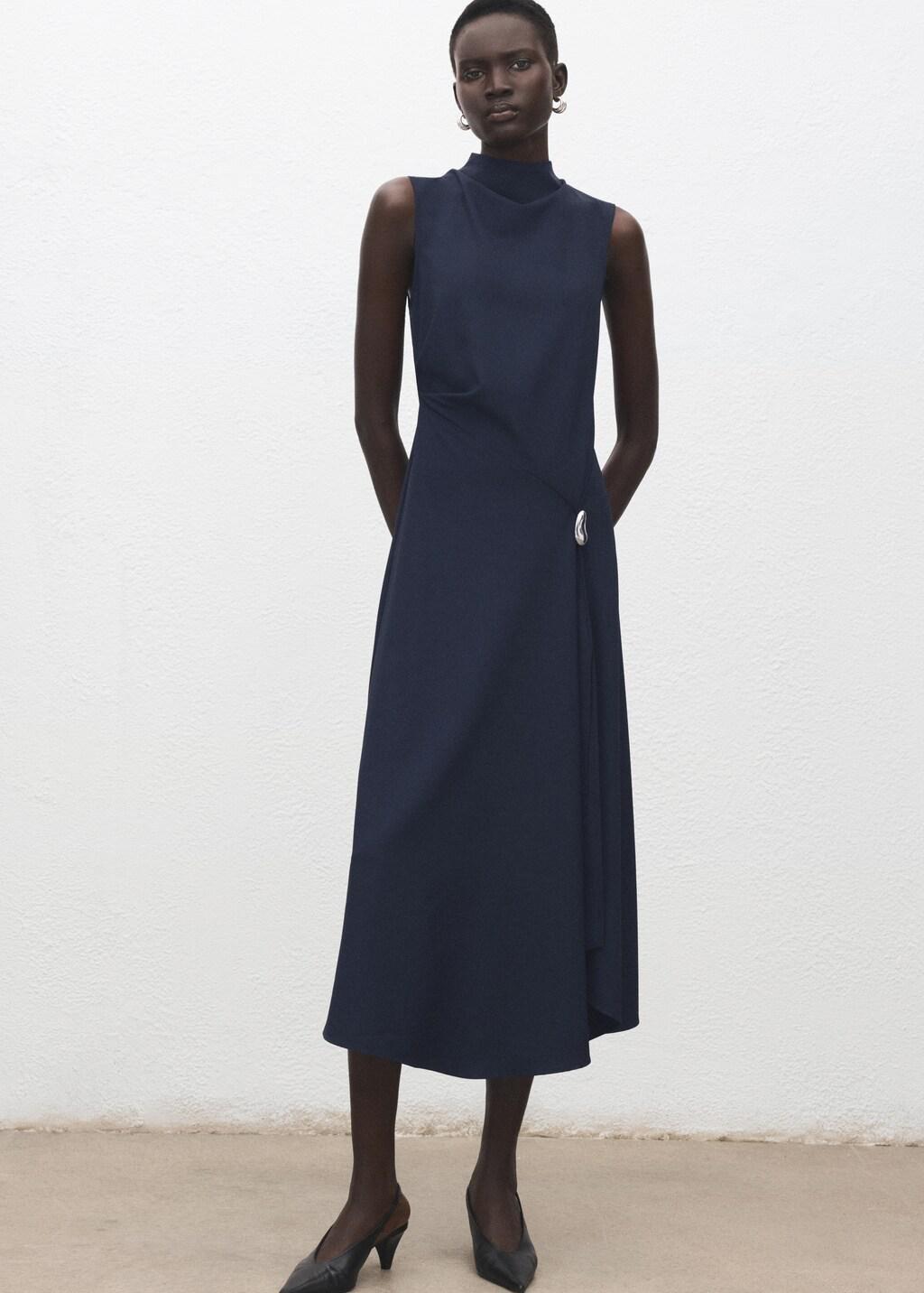 Navy A-Line Dress With Metal Embellishment, Navy, large image number 0