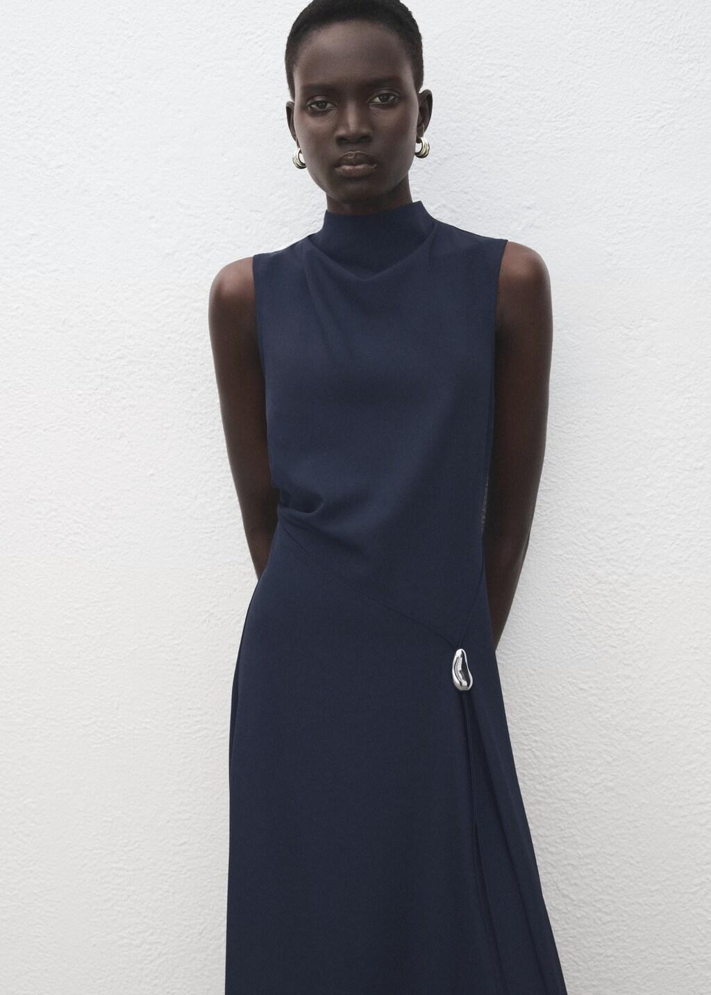 Navy A-Line Dress With Metal Embellishment, Navy, large image number 3