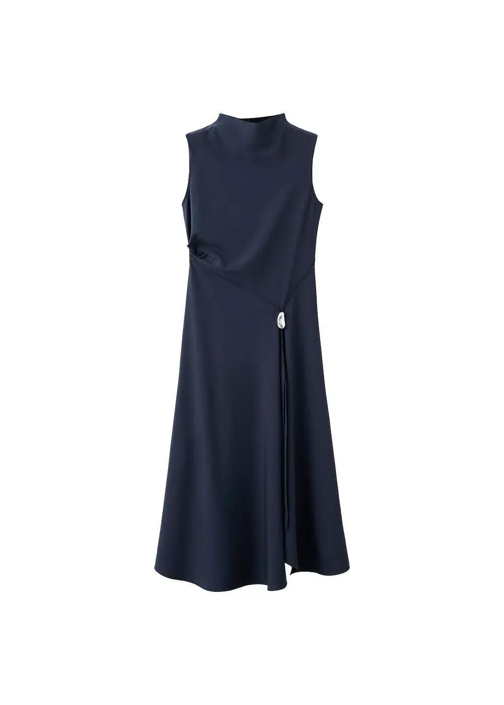 Navy A-Line Dress With Metal Embellishment, Navy, large image number 6