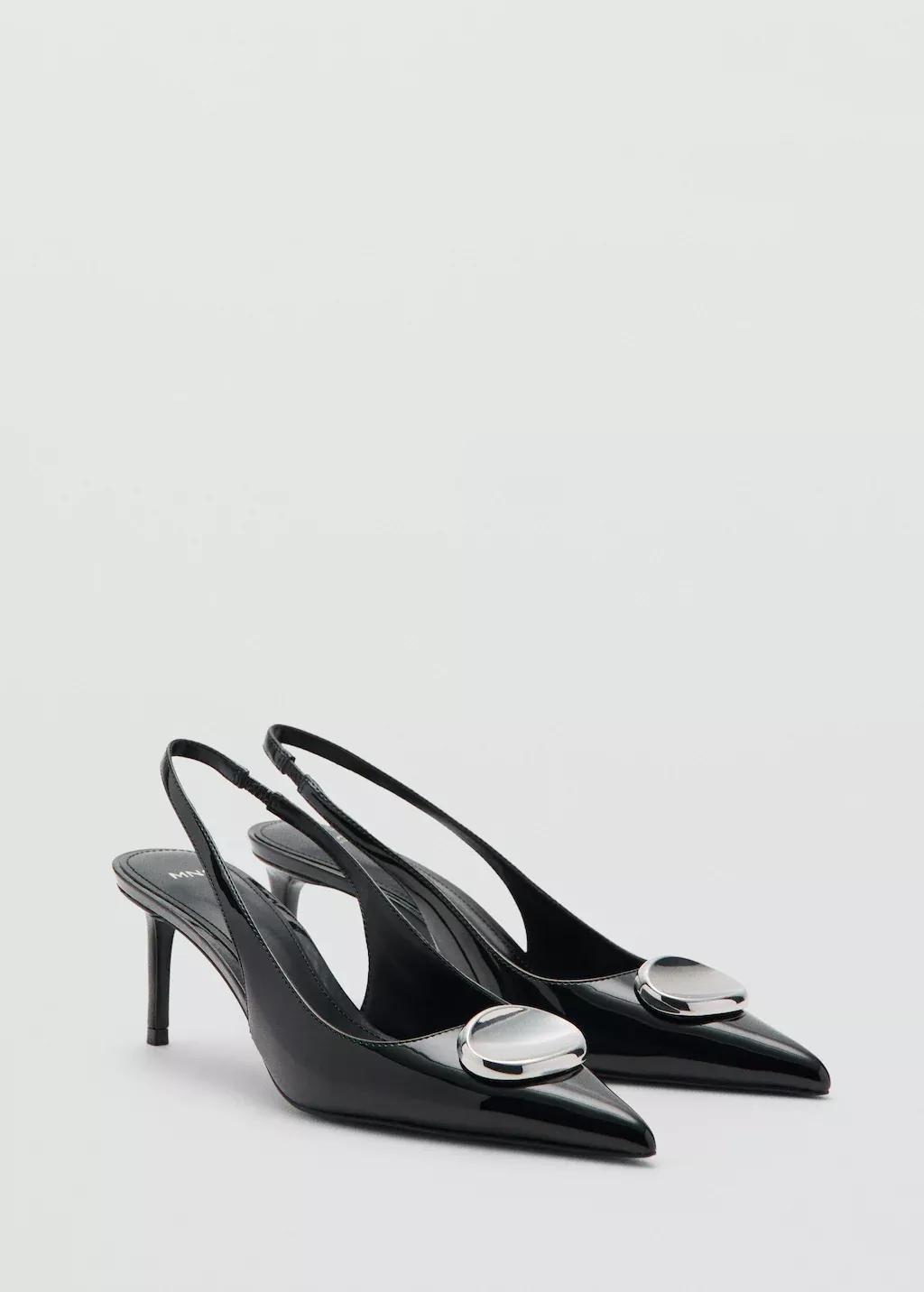 Black Patent Leather High-Heeled Shoes With Metal Detail, Black, large image number 1